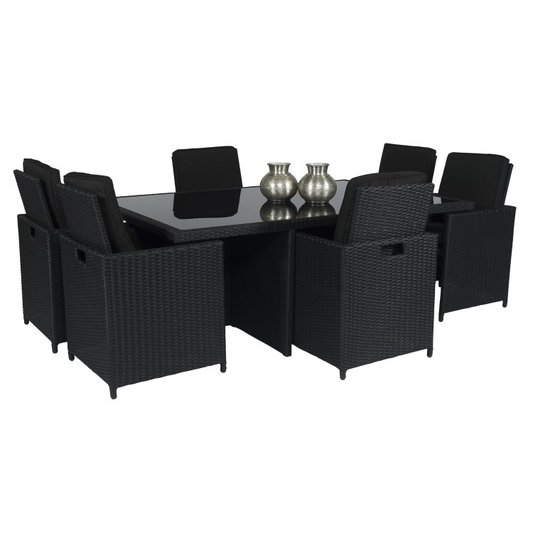 Afbeelding van Dining loungeset "Cube XL" 6 personen wicker zwart - Pure Garden & Living