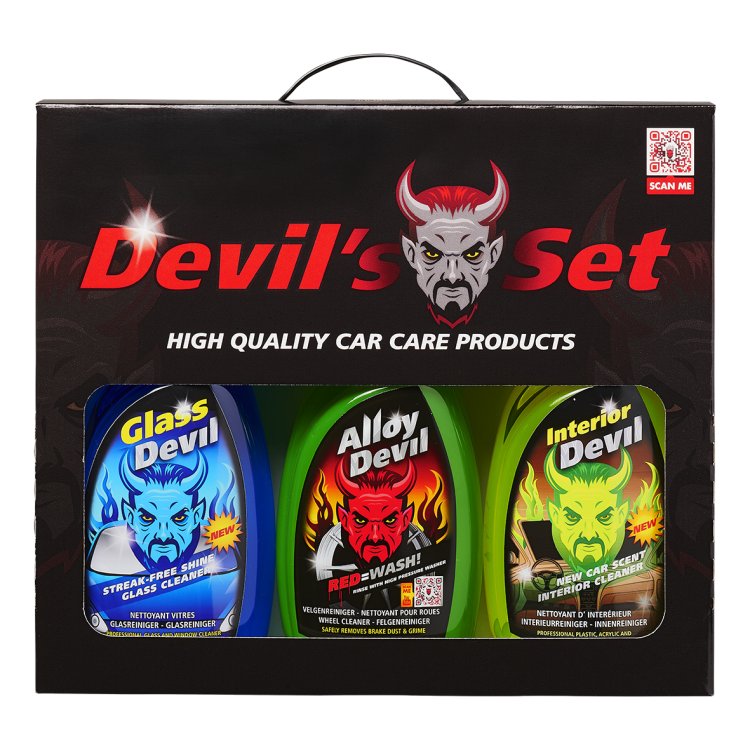 Afbeelding van Devil's Set 3 x 1 liter - Glasreiniger, interieurreiniger en velgenreiniger