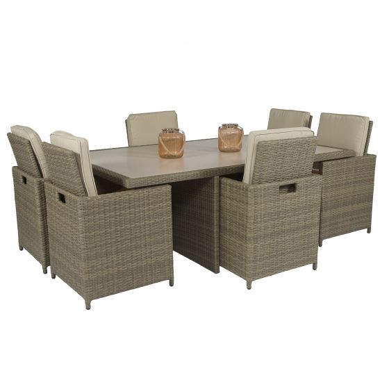 Dining "Cube XL" 6 personen wicker nature - Pure & Living