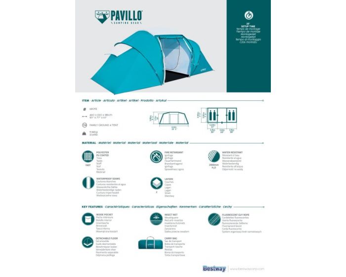 Bestway Pavillo Family Ground 4 Vis-a-vis tent | Heuts.nl