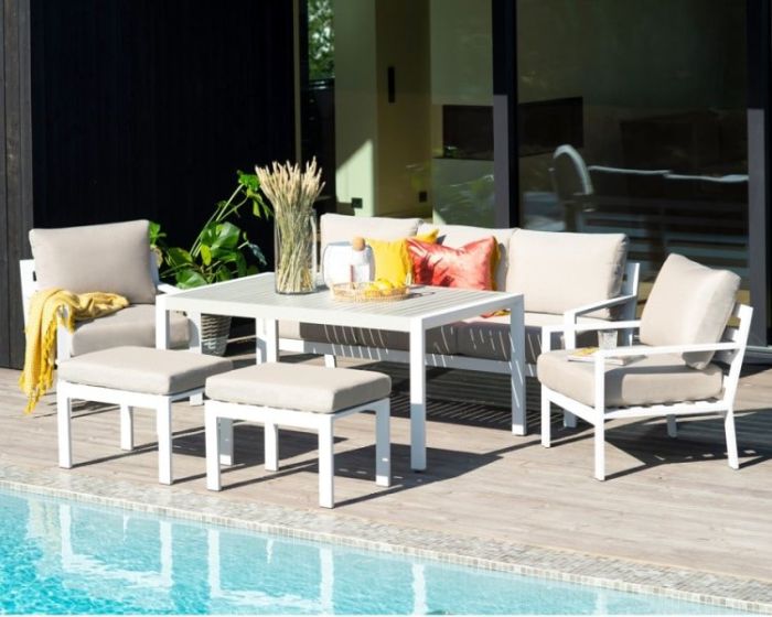 Buitenlander resterend Narabar Dining Loungeset Eva - aluminium wit - Pure Garden & Living | Heuts.nl