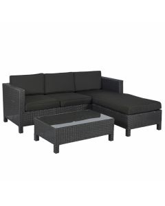 Hoekbank "Lima" Loungeset wicker 3-zits - Zwart - Pure Garden & Living