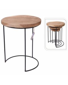 Bijzettafel Teak Rond Bruin - set van 3