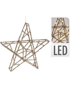 LED-verlichte kerstster 30cm goud tinsel