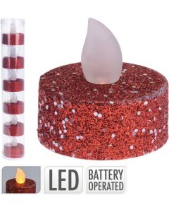 LED theelicht rood glitter 6 stuks