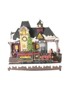 Kersttafereel treinstation 32x30cm