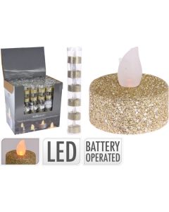 LED theelicht goud glitter 6 stuks