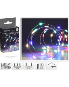 Zilverdraad knoopcel 10LED Multicolour