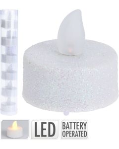 LED theelicht wit glitter 6 stuks