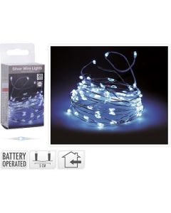 Batterijverlichting zilverdraad LED wit