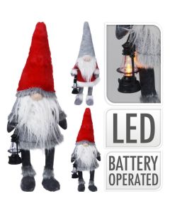 Gnome met LED-neus 84 cm Rood / Grijs