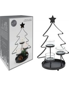 Theelichthouders kerstboom 3 stuks