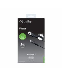 Celly Datakabel USB-C Nylon 1 meter zwart