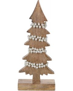 Kerstboom houtkleur parelstreng 31 cm hoog