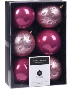 Kerstbal set roze 80mm 6 stuks