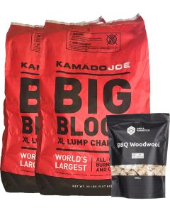 2 zakken Kamado Joe Big Block houtskool en aanmaakwokkels