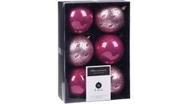 Kerstbal set roze 80mm 6 stuks