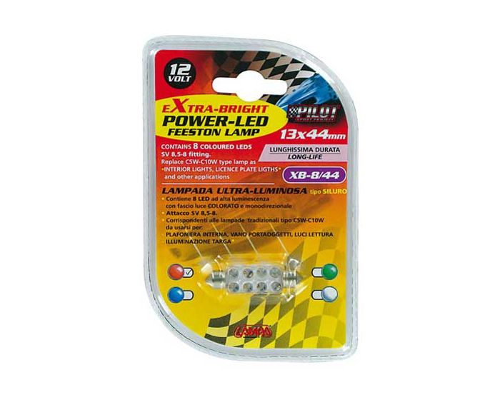 Verlichting 13x44mm buislamp 8x LED 12V rood