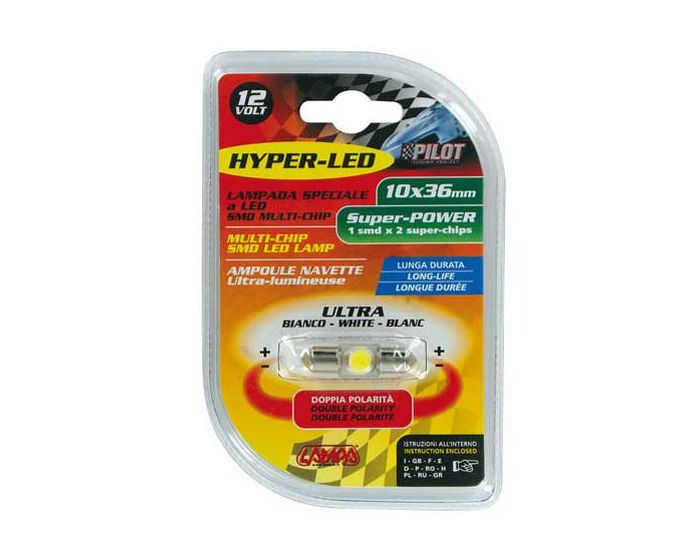 Verlichting 10x36 mm buislamp 1x SMD 12V wit Hyper Led