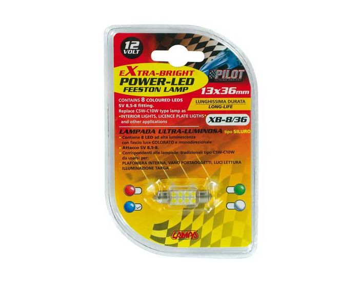Verlichting 13x35mm buislamp 8x LED 12V blauw