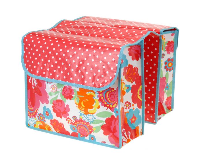 Dubbele Fietstas Bloemenprint - 31 liter - Rood-Wit