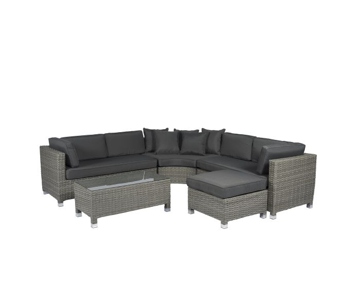Loungeset hoekbank rond wicker grijs Pure Garden & Living