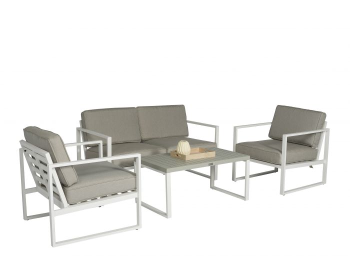 Loungeset Zithoek Aluminium Wit/Grijs - Pure Garden & Living