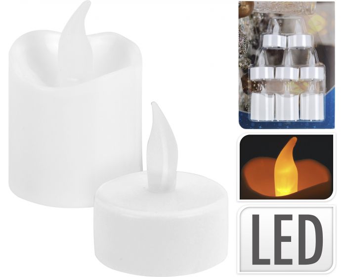 Theelichten met led set 8 stuks wit