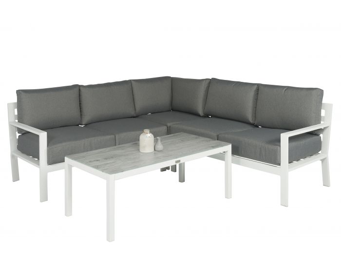 Loungeset Hoekbank Aluminium Wit/Grijs - Pure Garden & Living