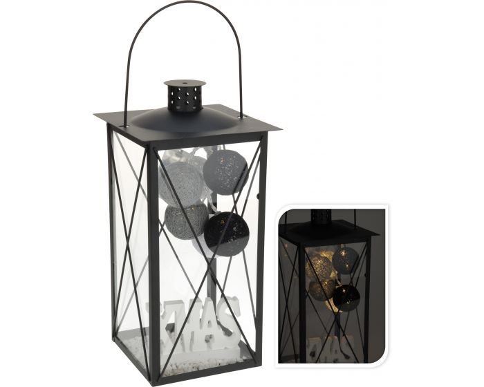 Lantaarn met LED en deco zwart